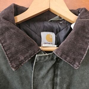 Vintage Carhartt Washed Black Coat - Quilted With Corduroy Collar